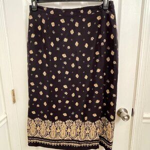 Coldwater Creek Silk Black Beige Wrap Lined Skirt size Petite XL